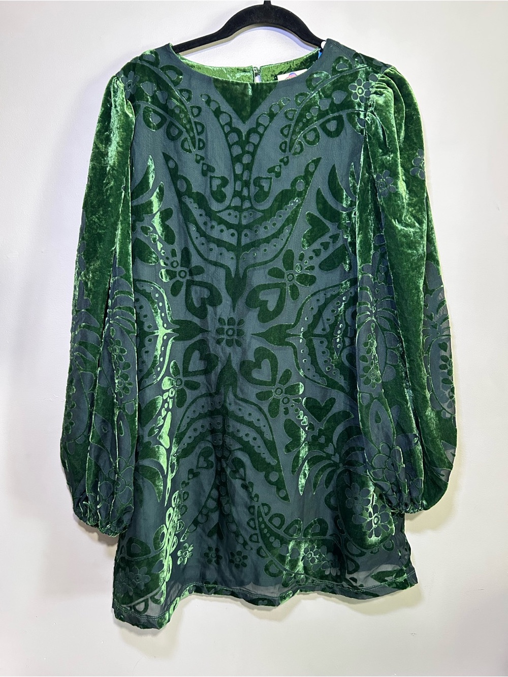 Farm Rio Anthropologie Green Velvet Burnout Mini Dress Size S NWT